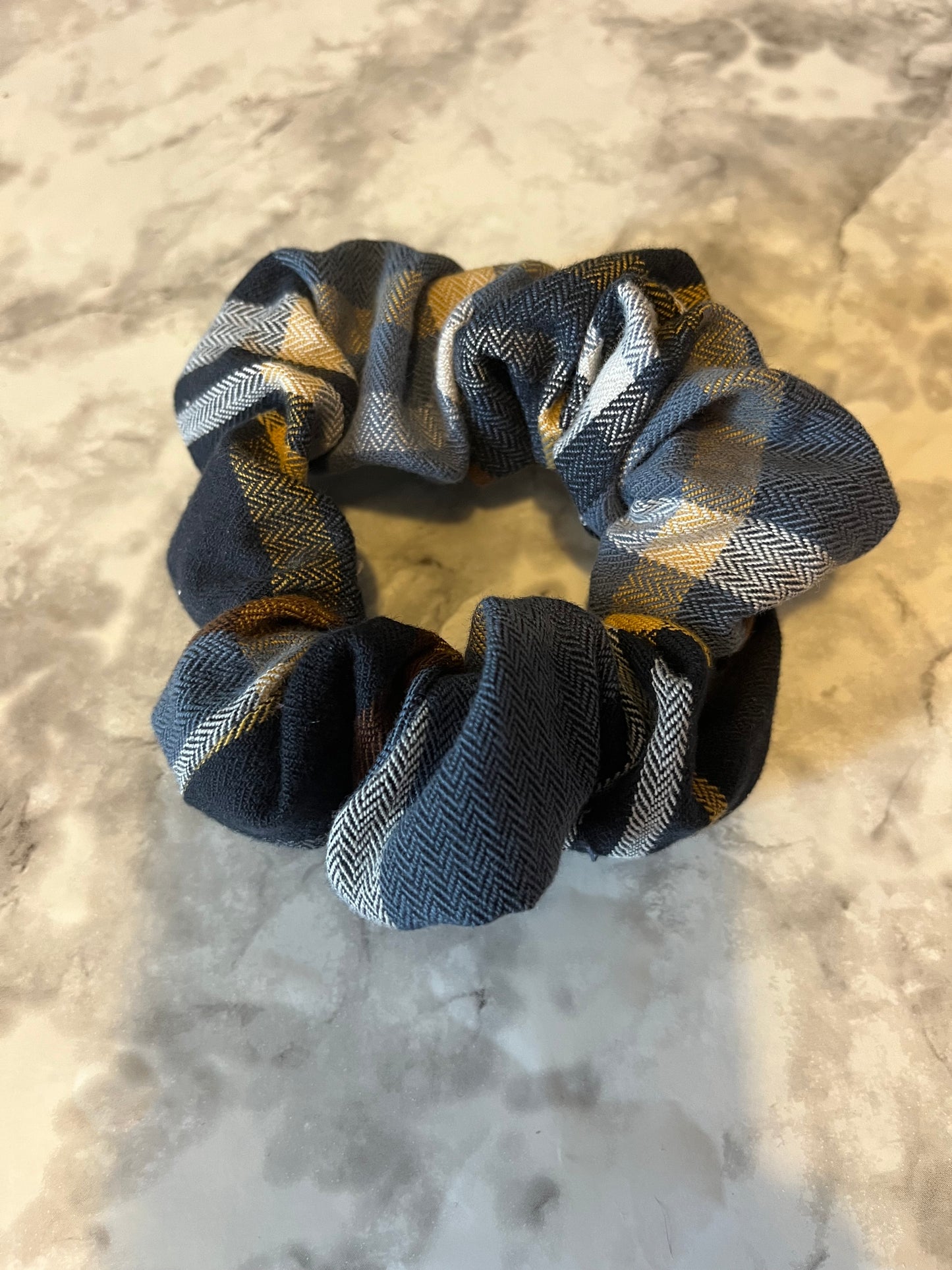 Blue and Brown Plaid Standard Scrunchie