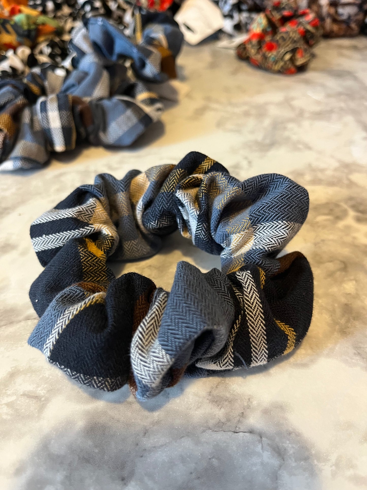 Blue and Brown Plaid Standard Scrunchie