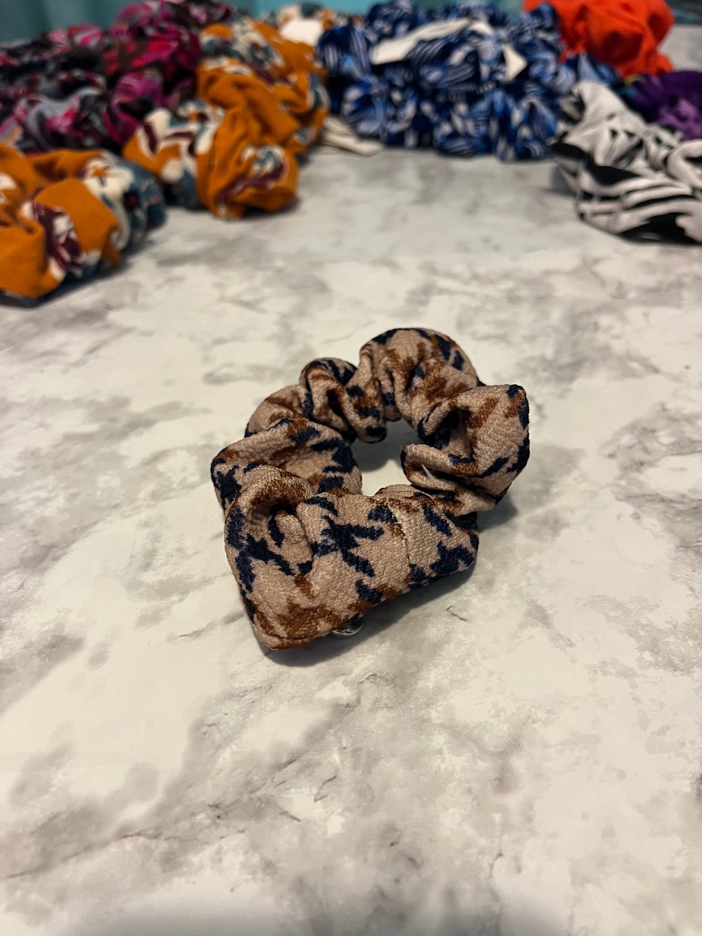 Brown and Blue Mini Scrunchie