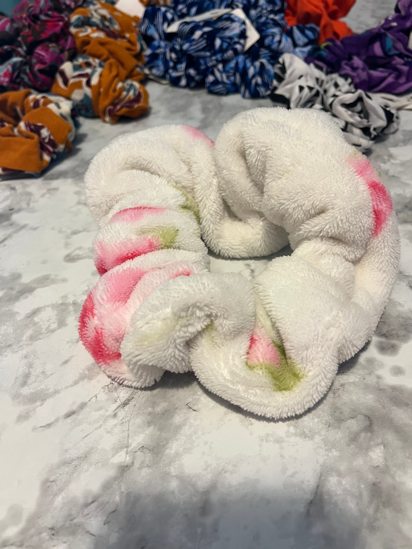 White with Pink Roses Jumbo Scrunchie