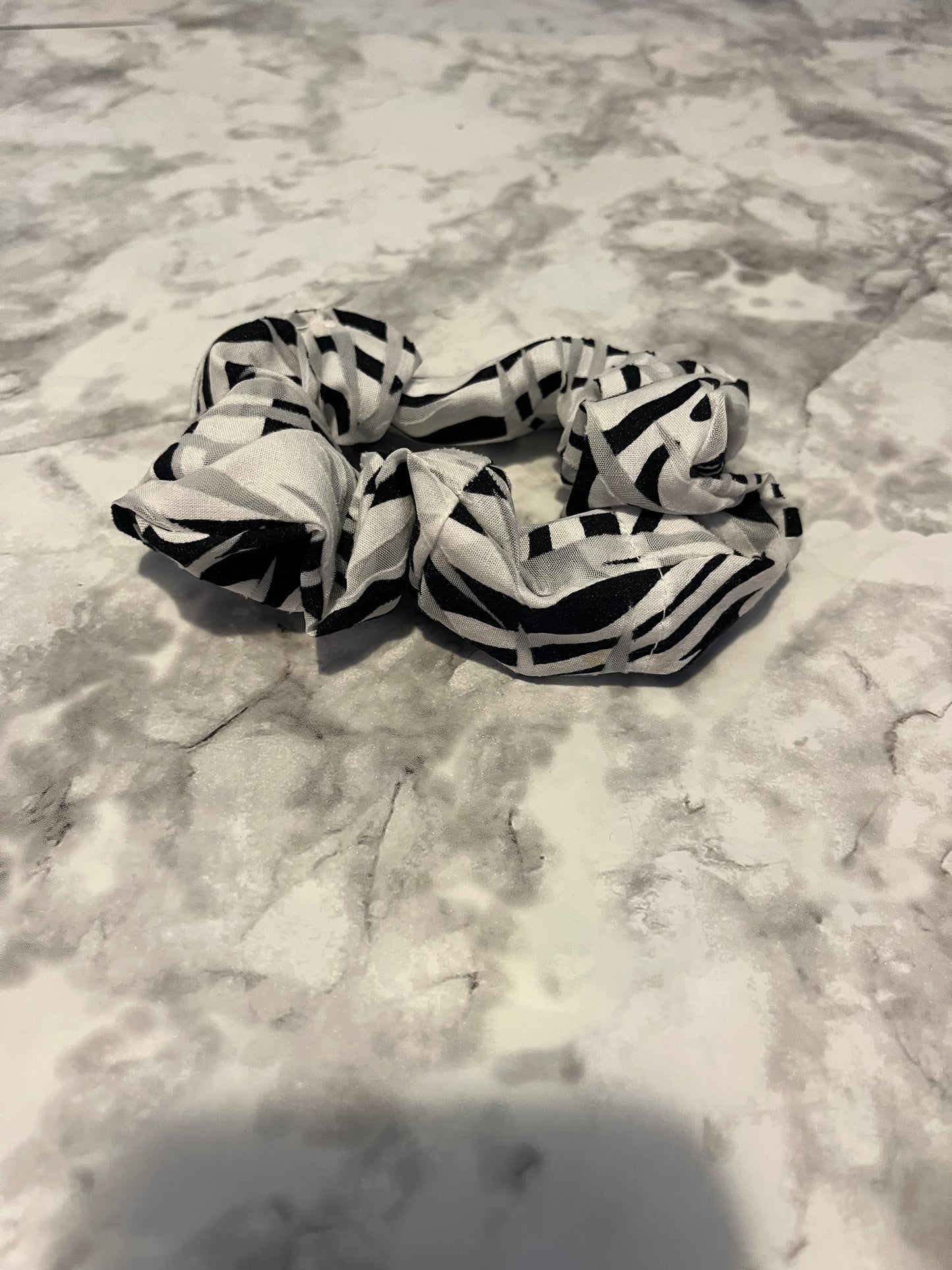 White and Black Stripped Standard Scrunchie