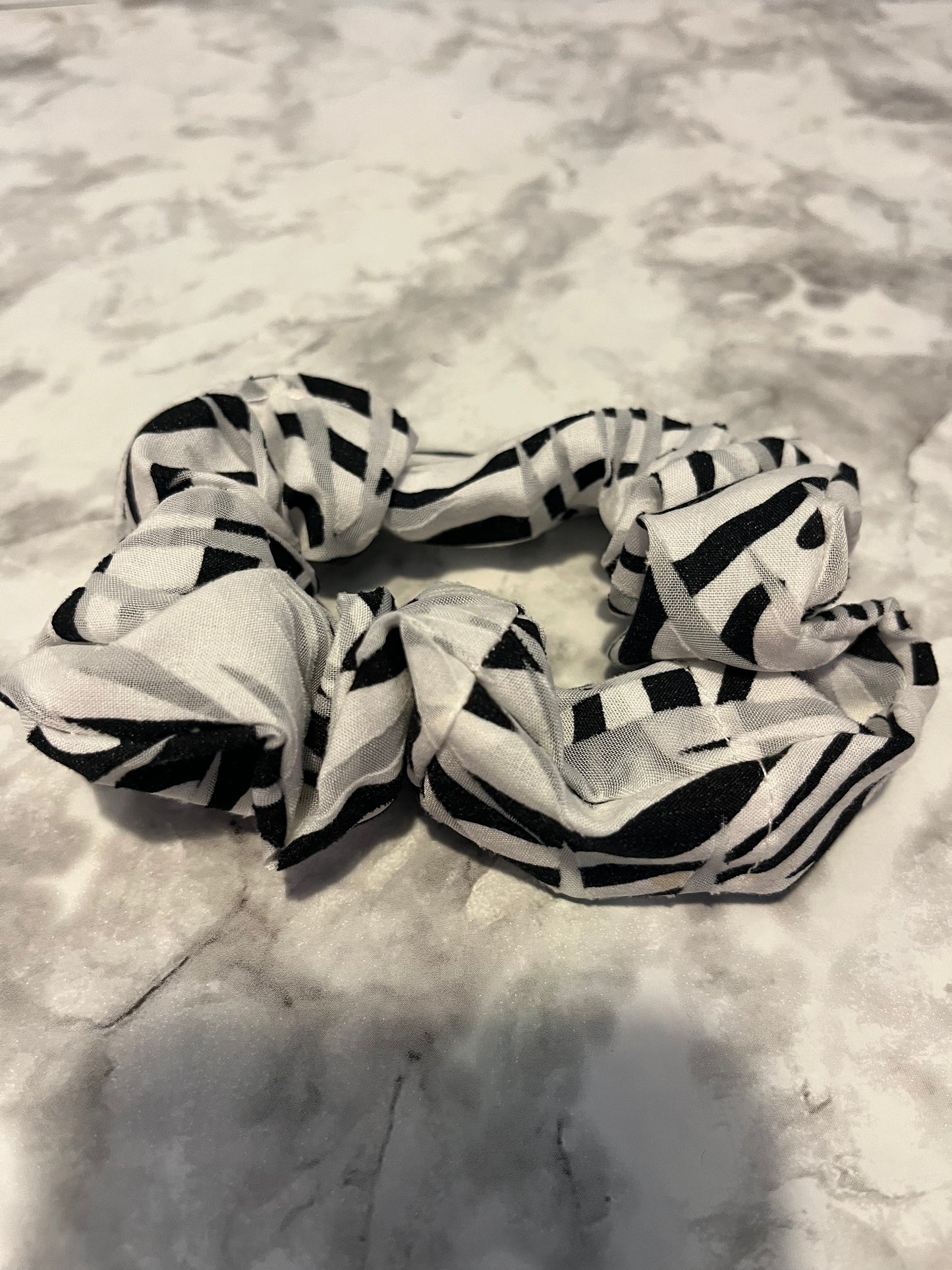 White and Black Stripped Standard Scrunchie