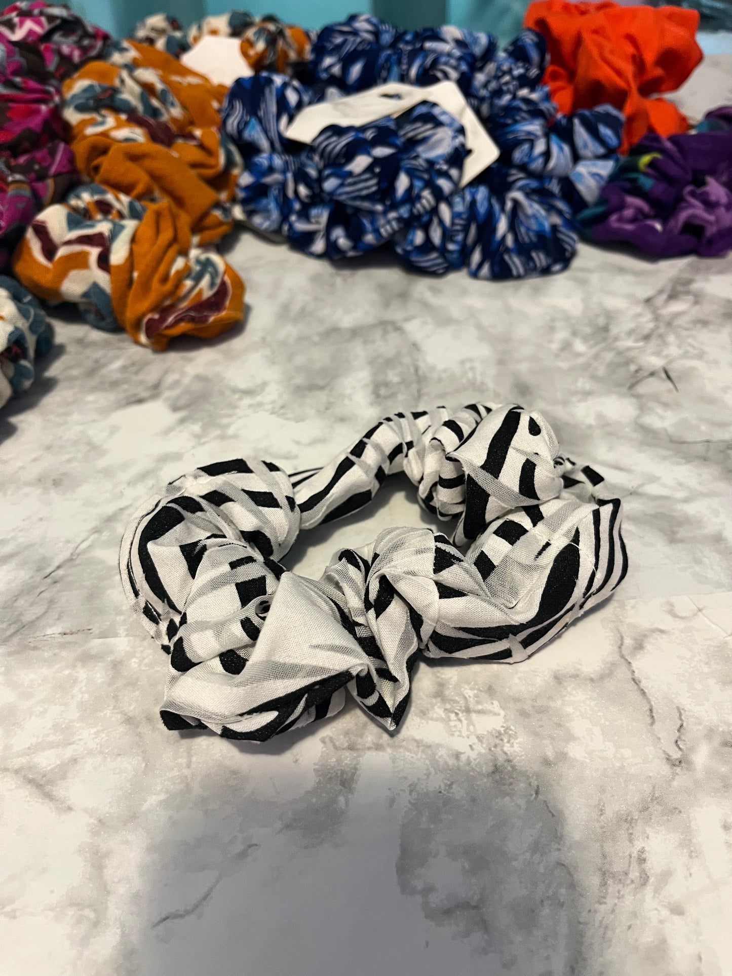 White and Black Stripped Standard Scrunchie