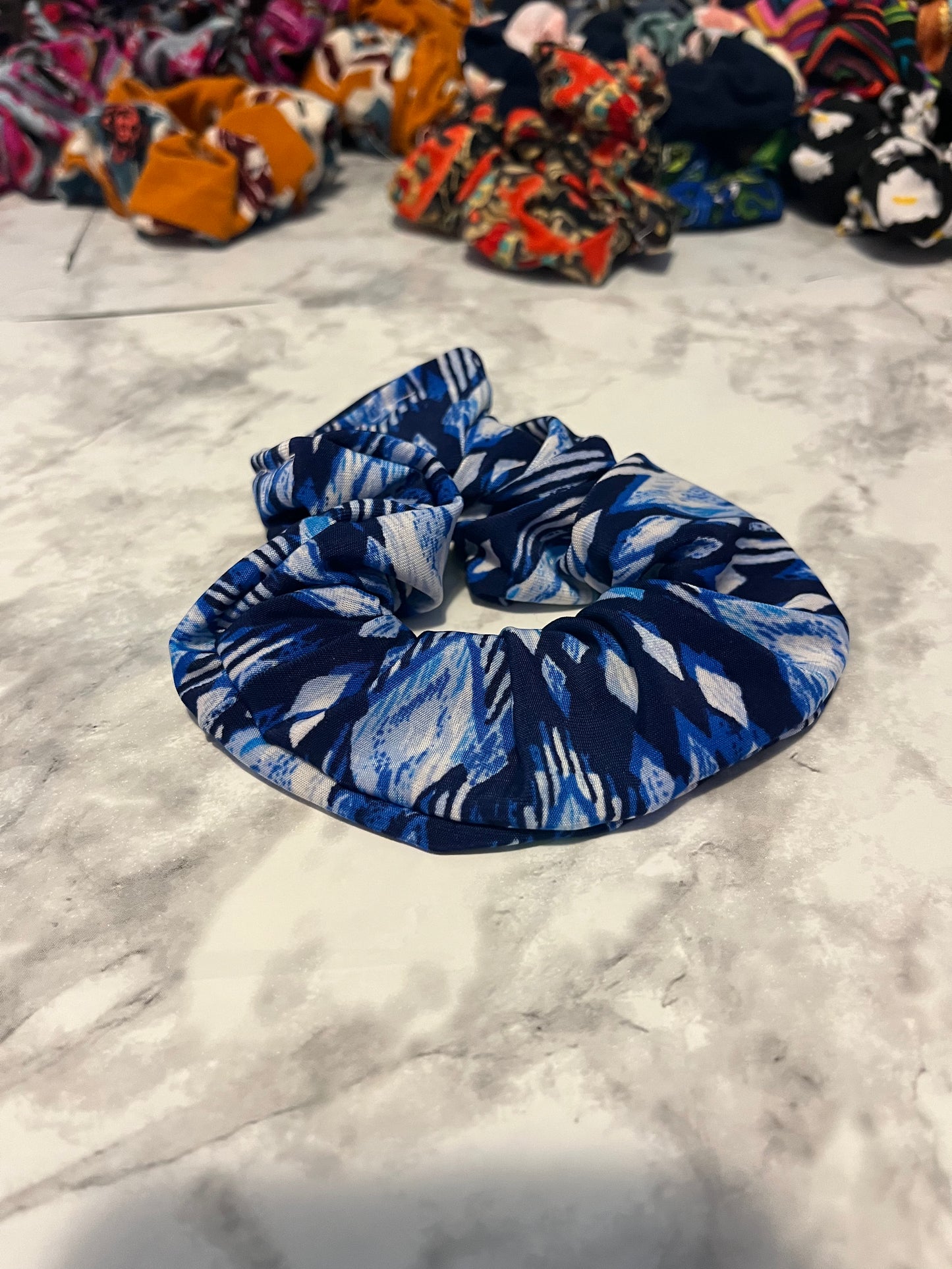 Multi Shade Blues Standard Scrunchie