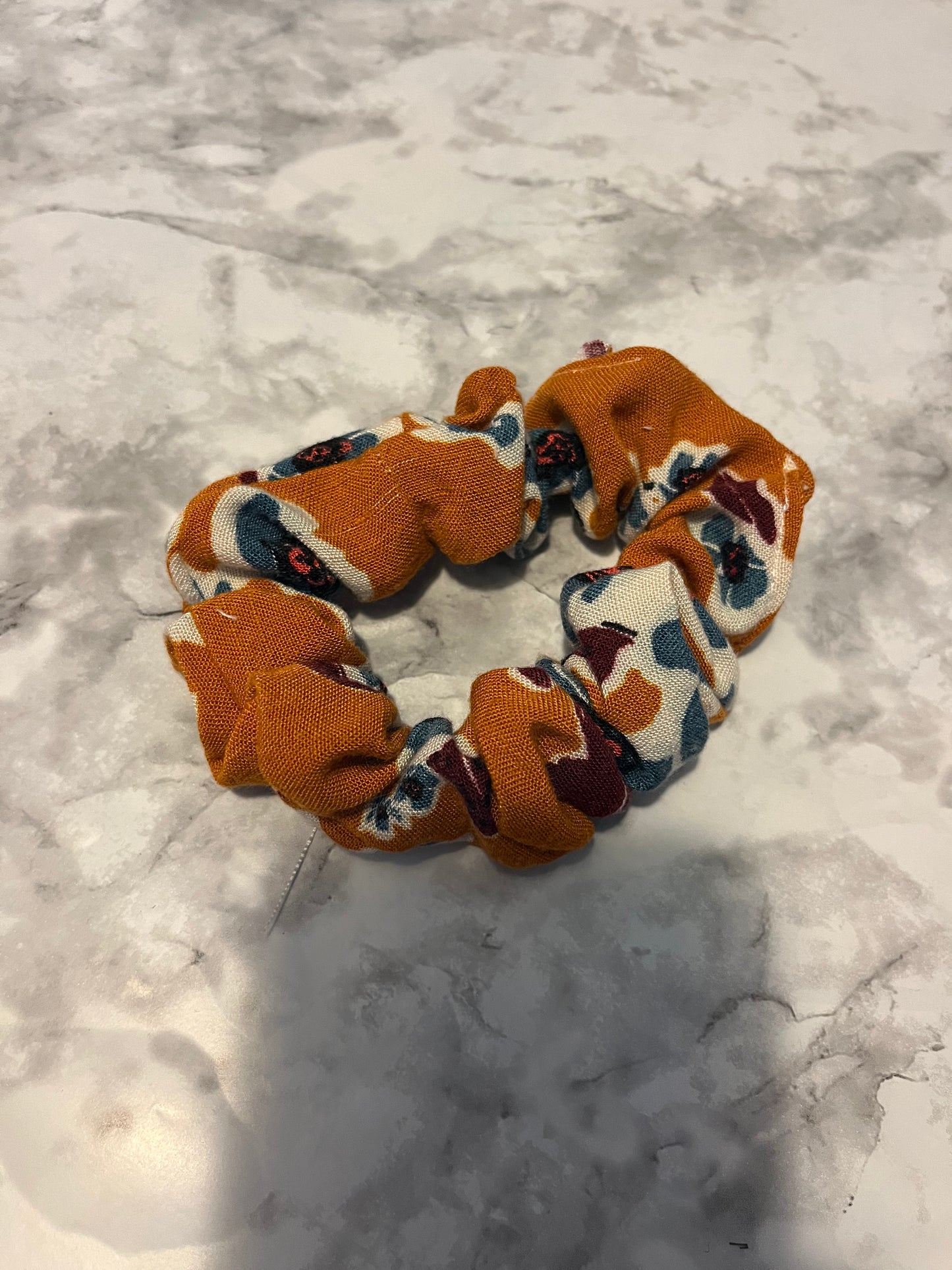Mustard Blue Floral Standard Scrunchie