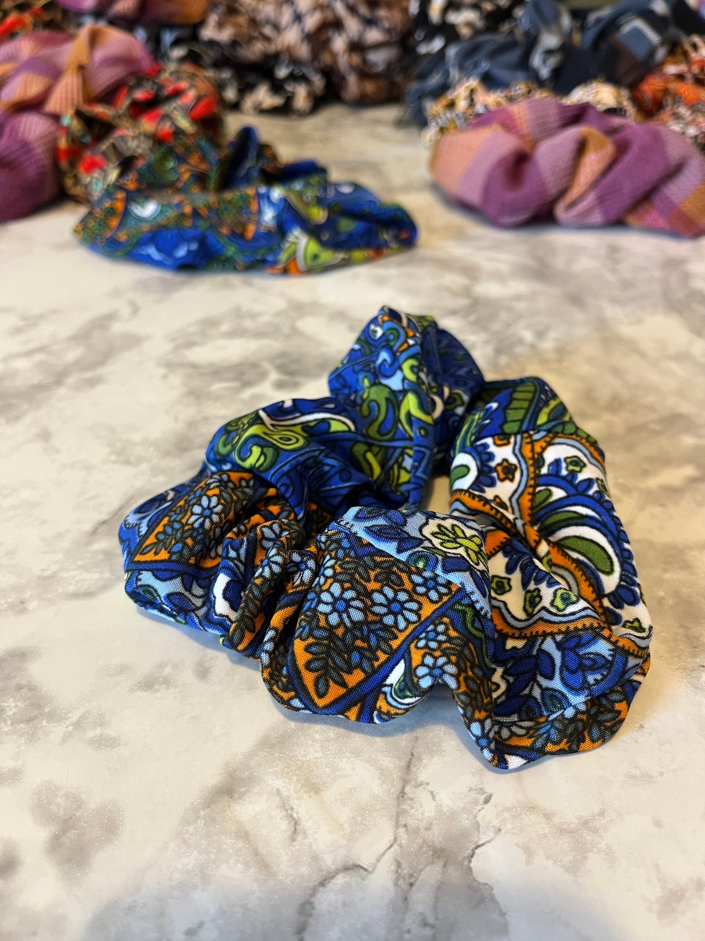 Blue Orange Green Paisley Standard Scrunchie