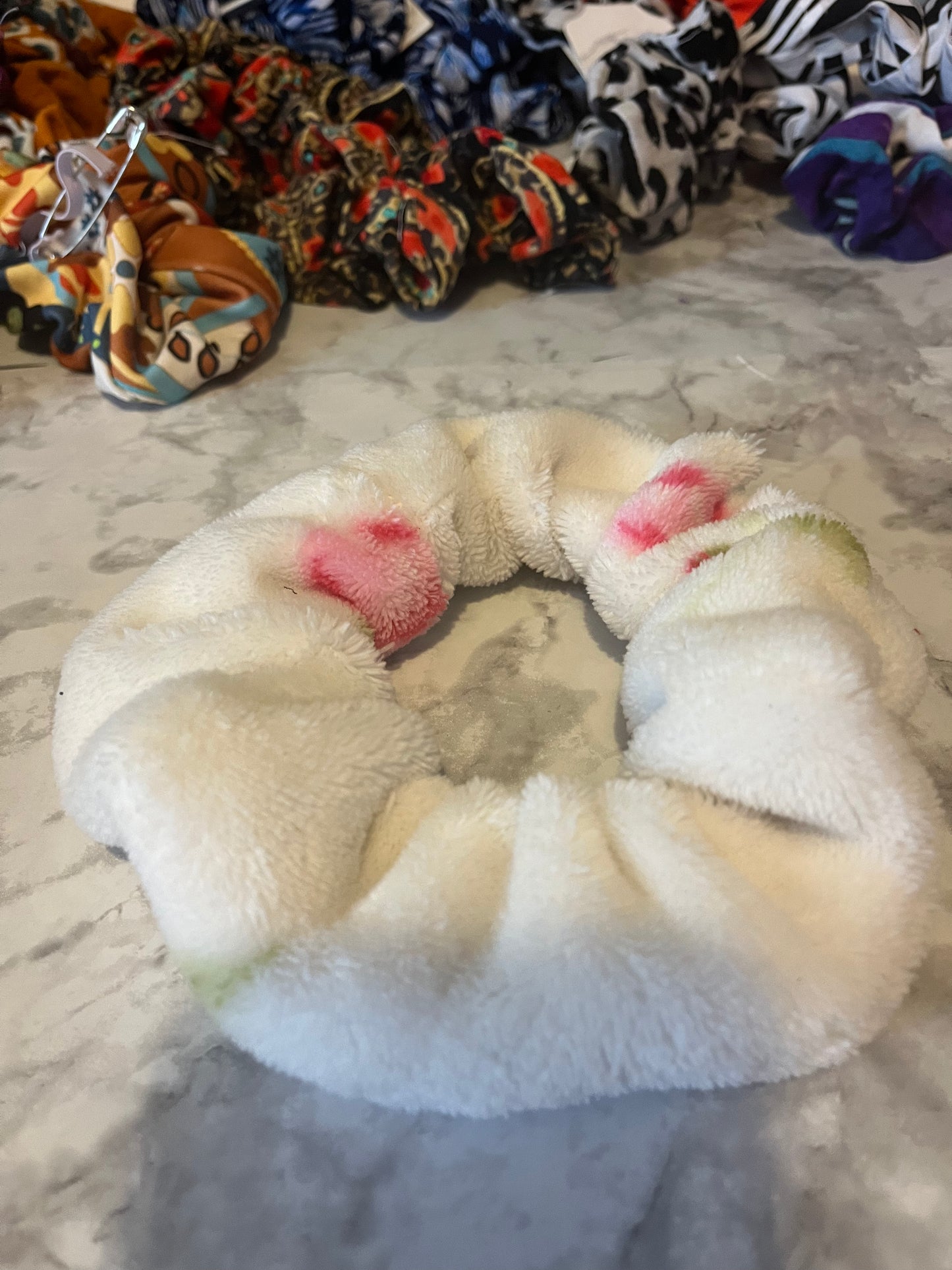 White with Pink Roses Standard Scrunchie