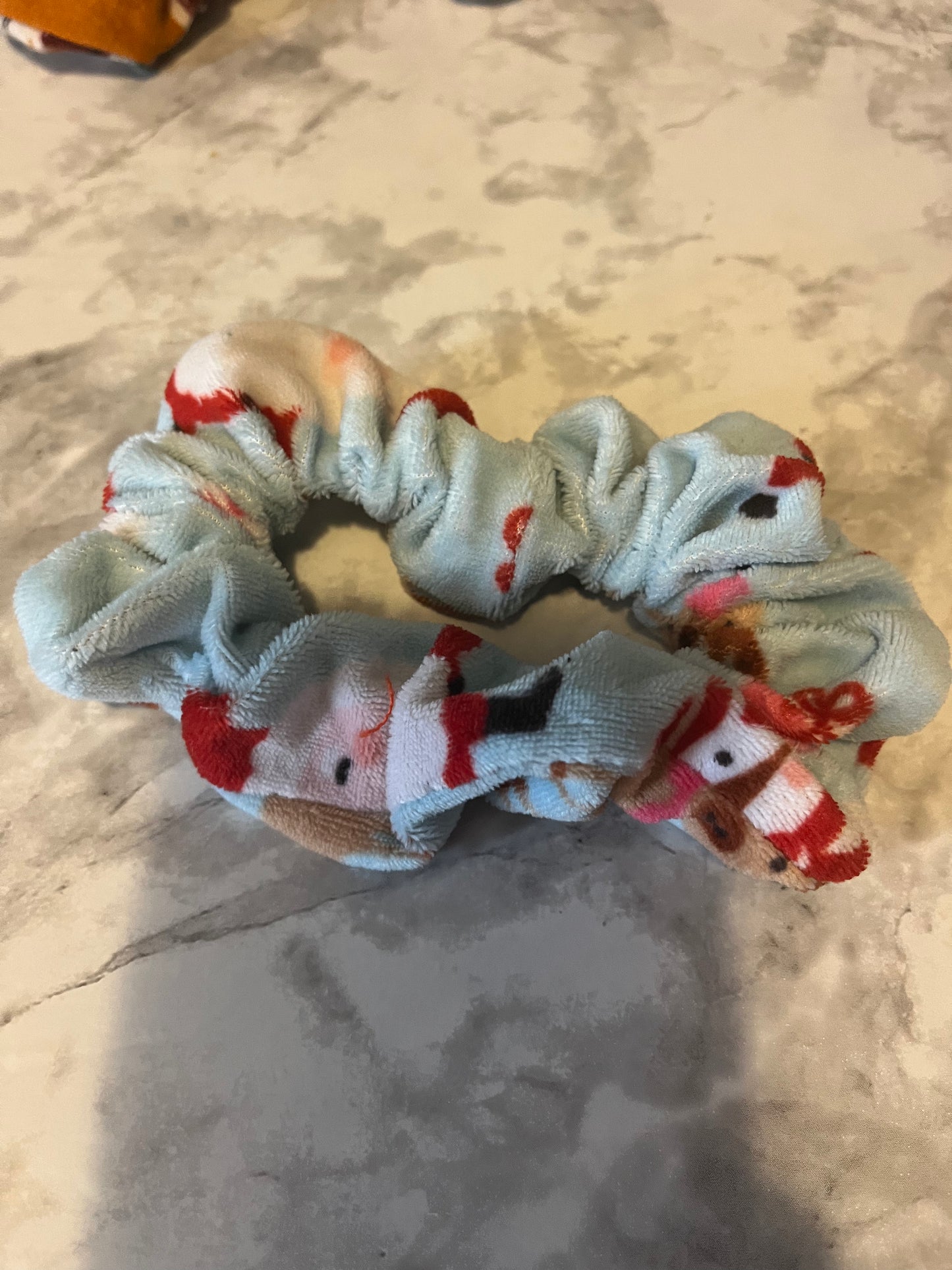 Blue Santa and Reindeer Standard Scrunchie