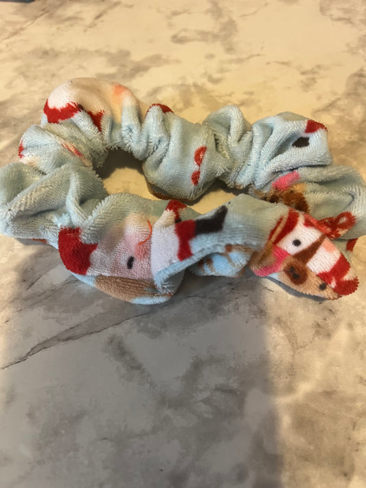 Blue Santa and Reindeer Standard Scrunchie