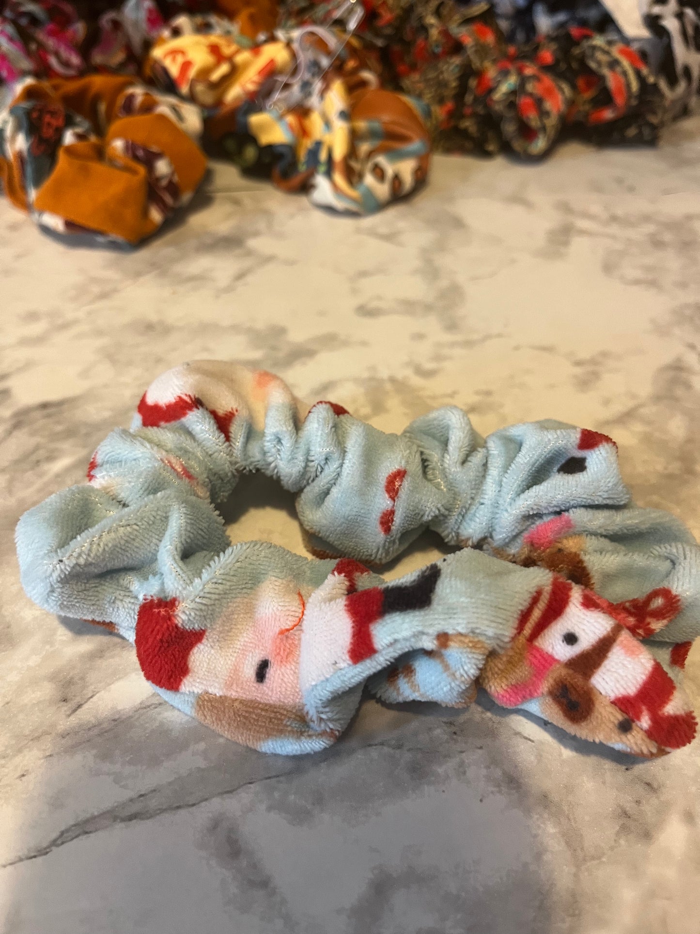 Blue Santa and Reindeer Standard Scrunchie