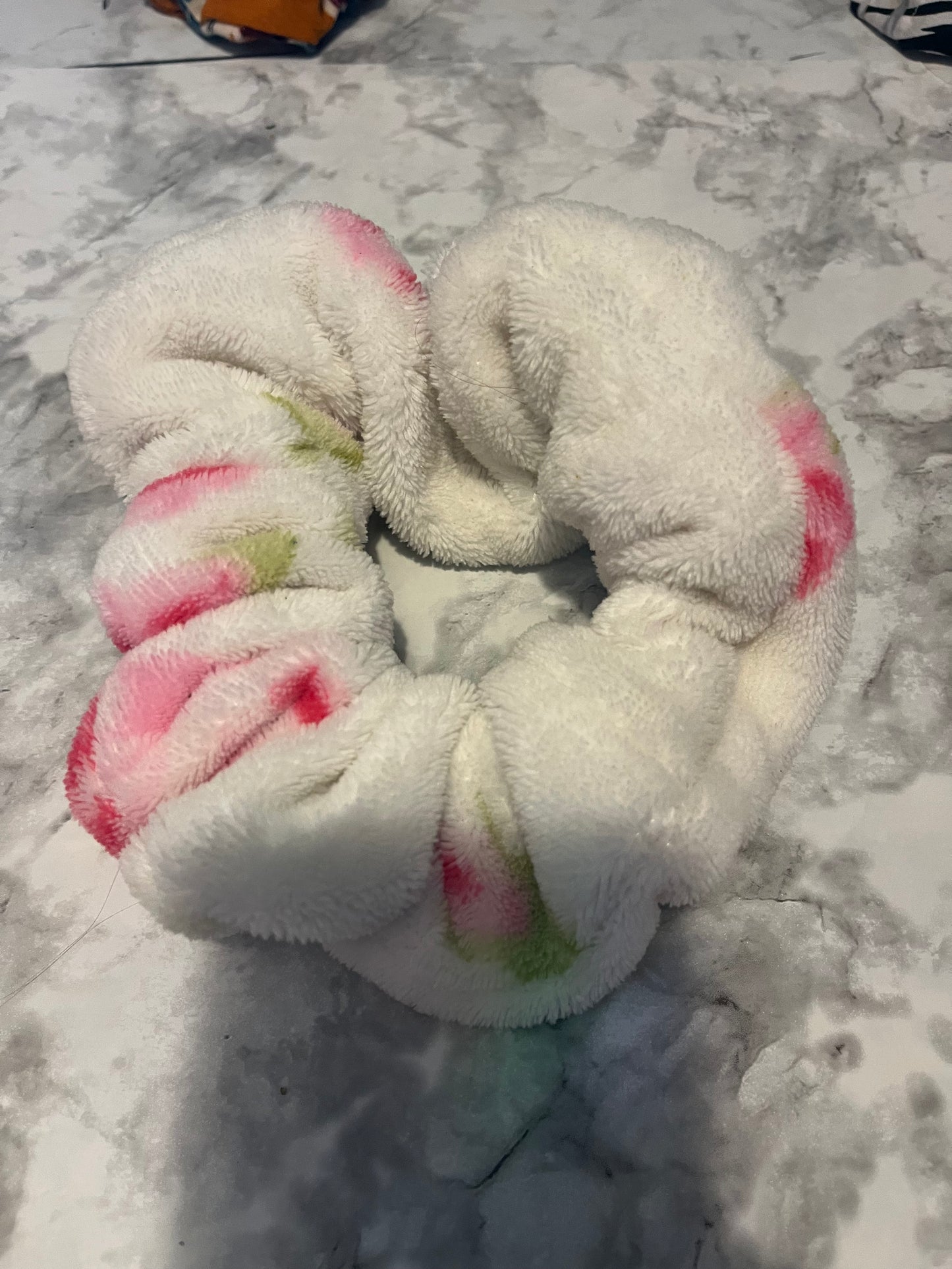 White with Pink Roses Jumbo Scrunchie