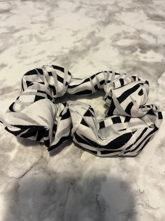 White and Black Stripped Standard Scrunchie