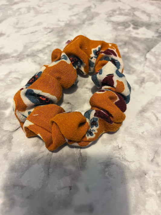 Mustard Blue Floral Standard Scrunchie